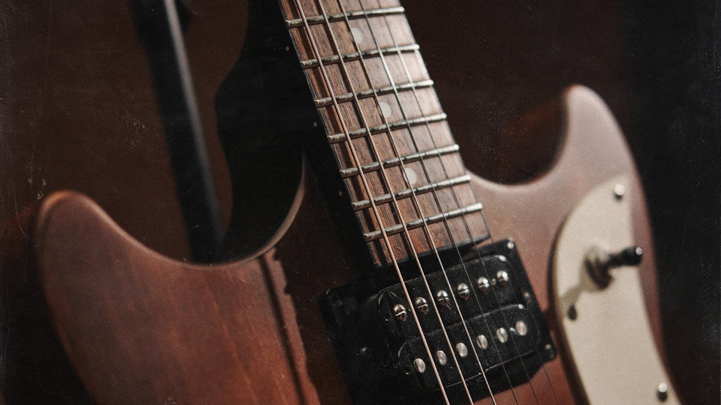 a closeup of a unique guitar